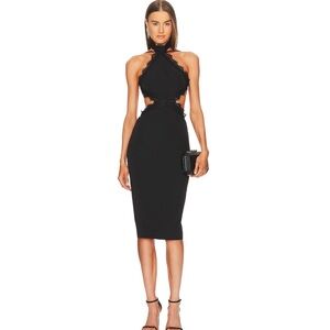 Michael Costello Black Halter Midi Dress